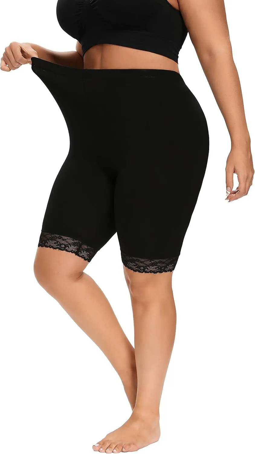 ELISS Plus Size Slip Shorts for Women Half Mid Thigh Legging Soft Stretchy Lace Shorts for Underdress/Skirt 1X-4X