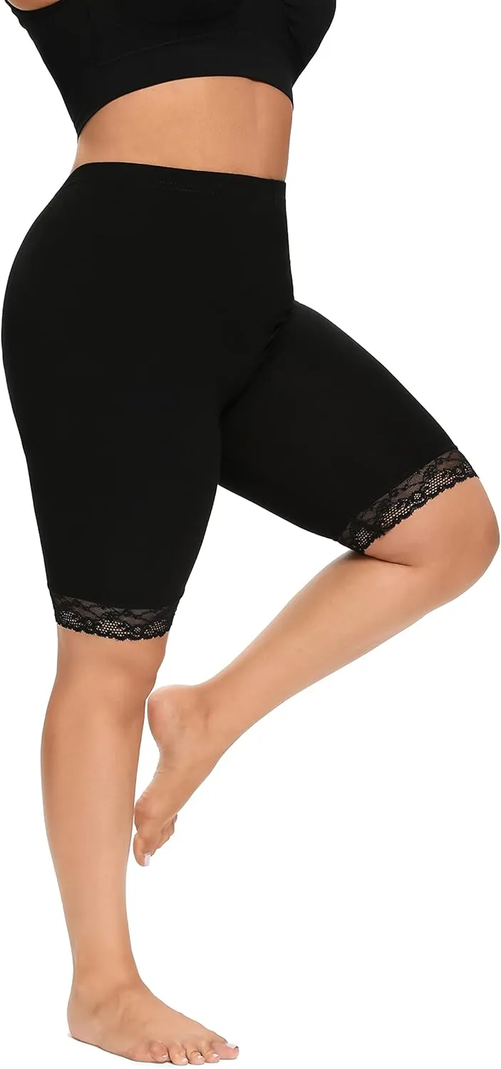 ELISS Plus Size Slip Shorts for Women Half Mid Thigh Legging Soft Stretchy Lace Shorts for Underdress/Skirt 1X-4X