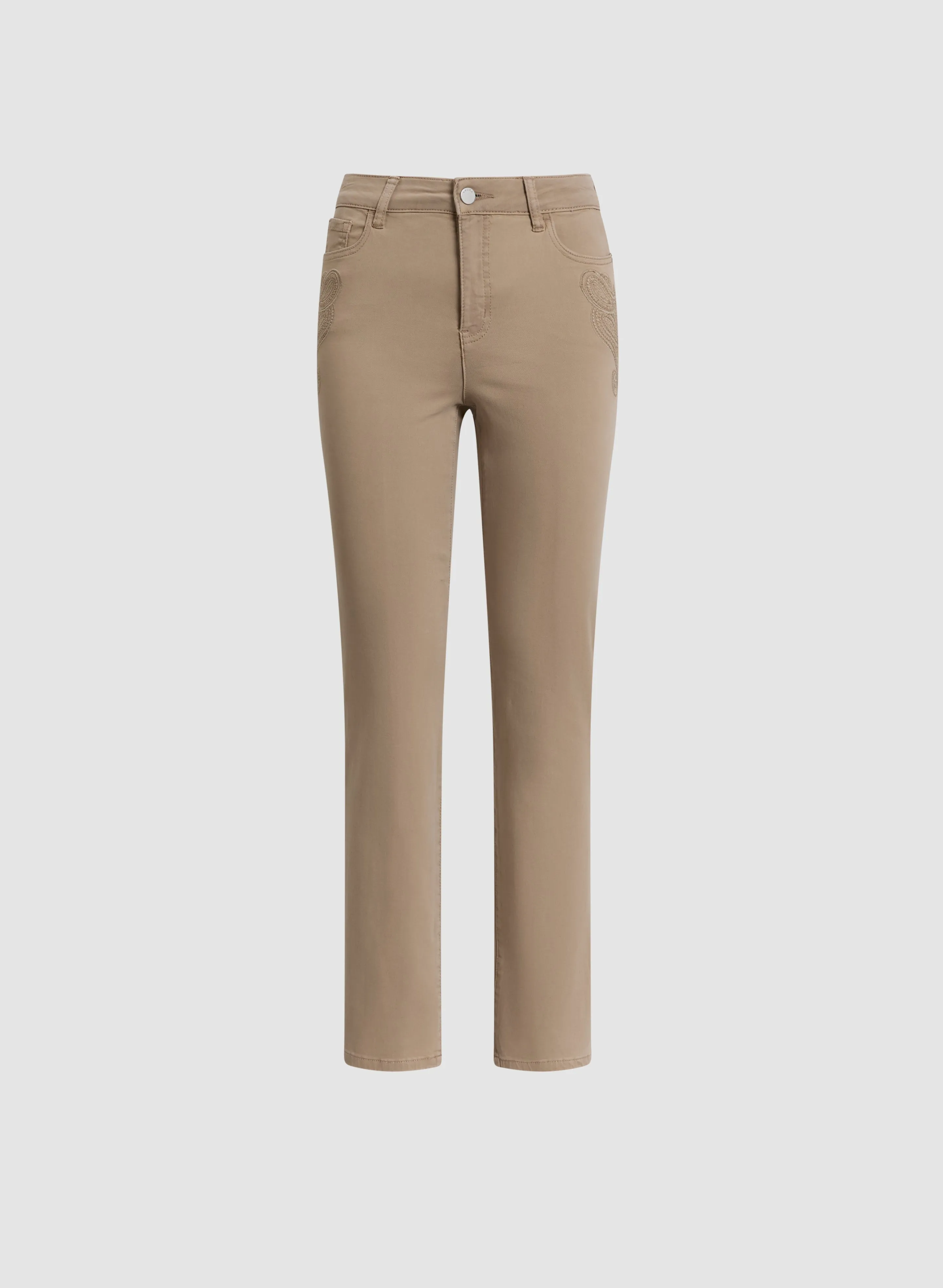 Embroidered Straight Leg Denim Pants