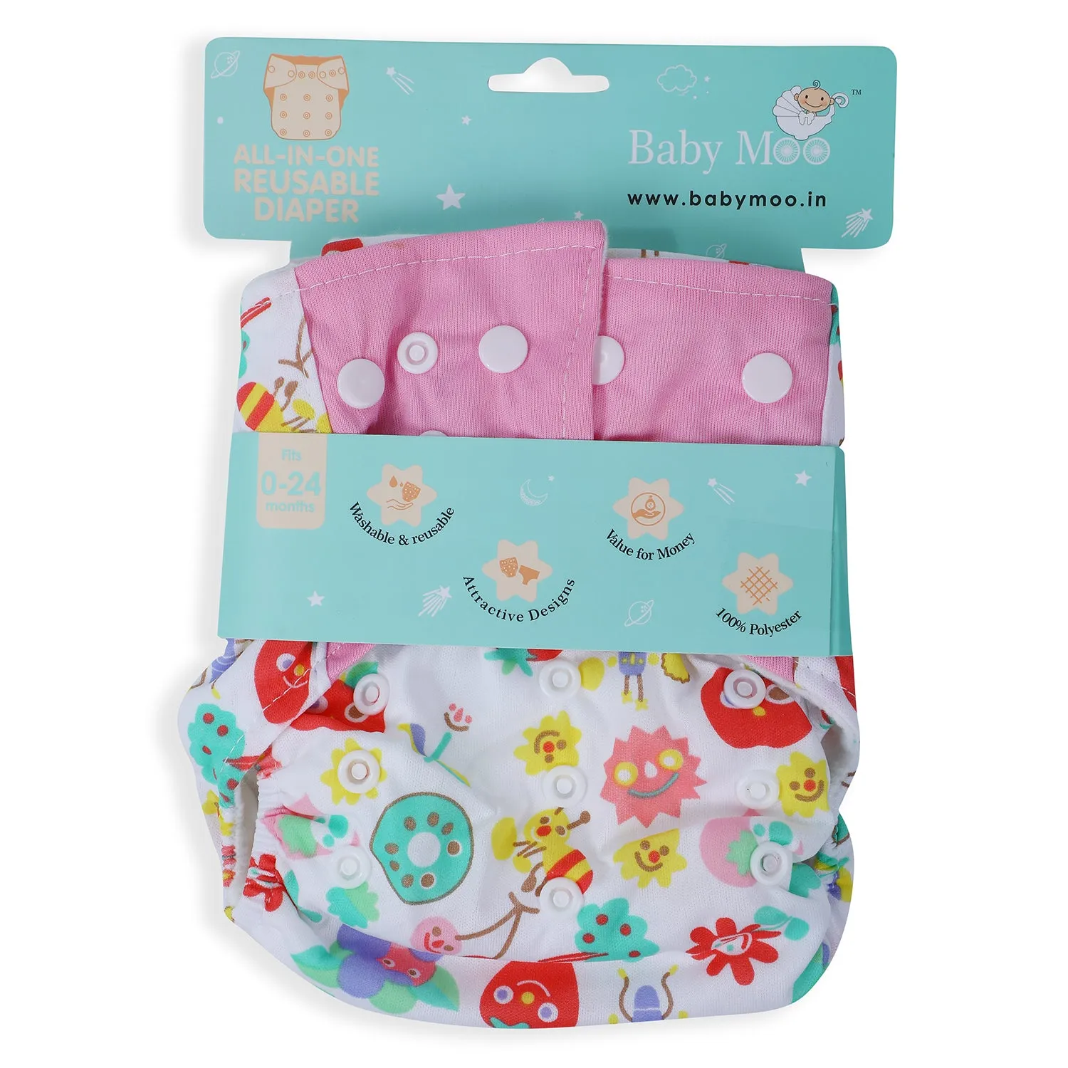Fruity Fun Pink And Multicolour Reusable Diaper