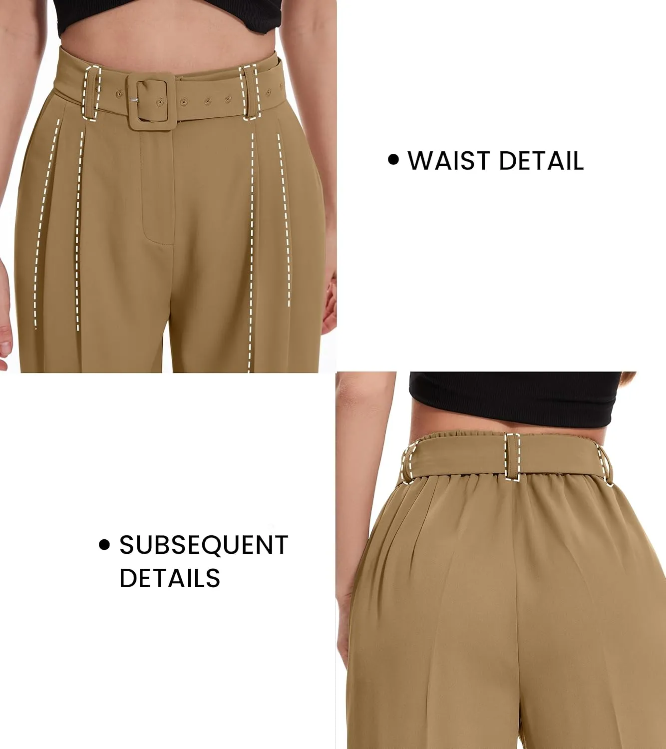 FUNYYZO Women's High Waist Wide Leg Pants Business Work Office Casual Long Pants Belted Trousers