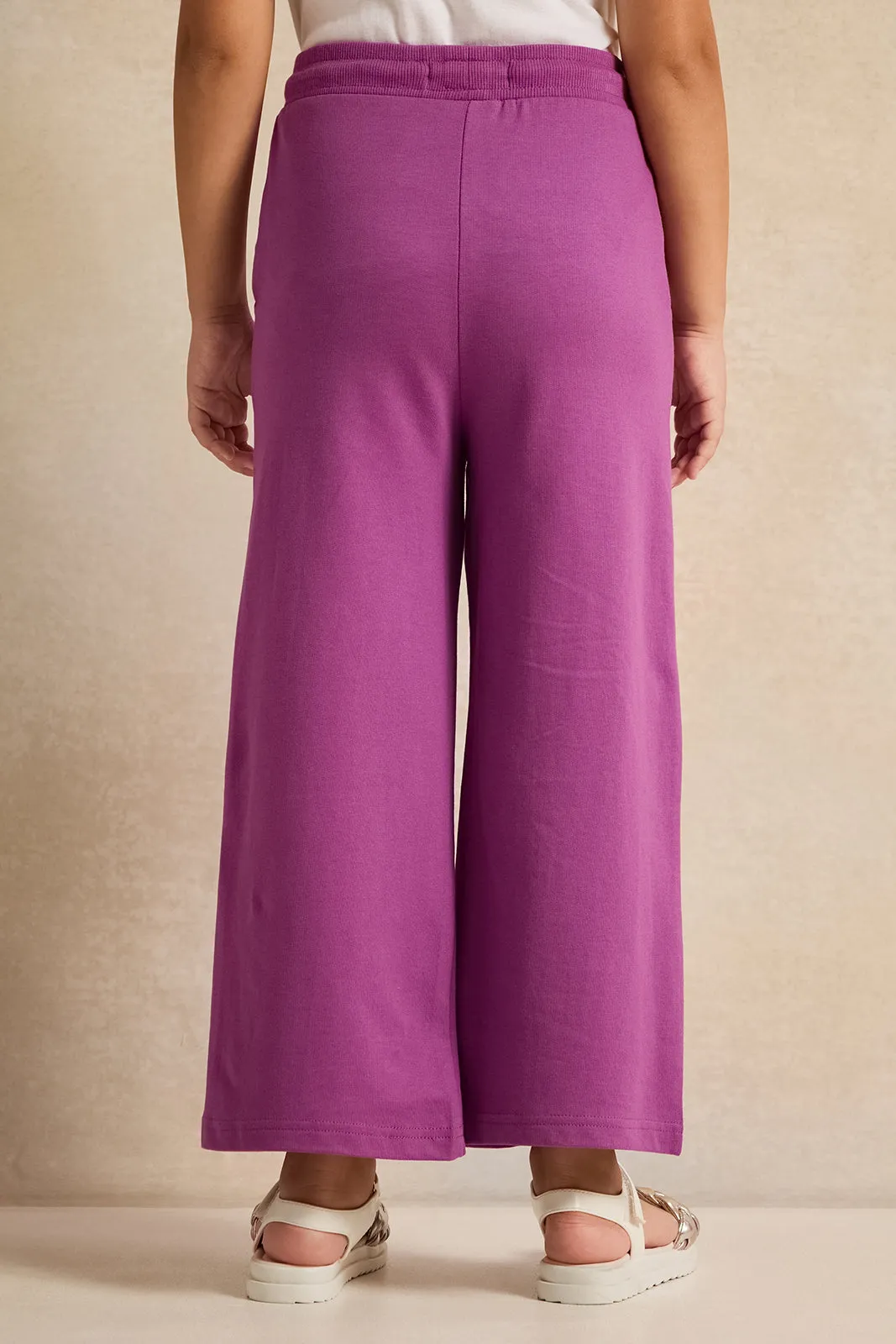 Girls  Purple Placement Print Wide Leg Active  Pants