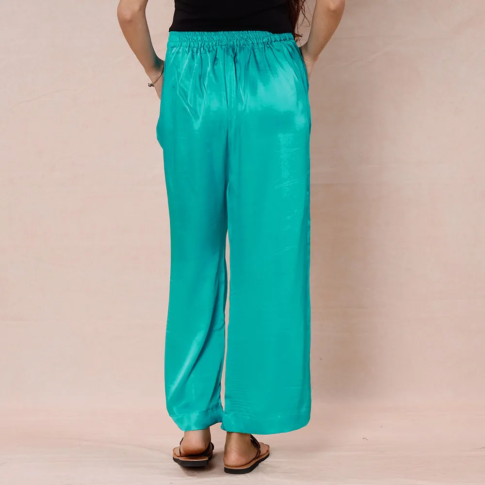 Green - Bright Turquoise Pure Modal Silk Plain Palazzo
