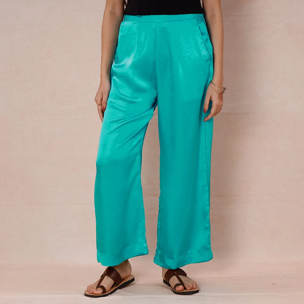 Green - Bright Turquoise Pure Modal Silk Plain Palazzo