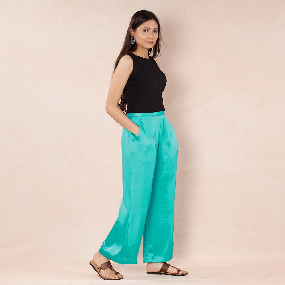 Green - Bright Turquoise Pure Modal Silk Plain Palazzo