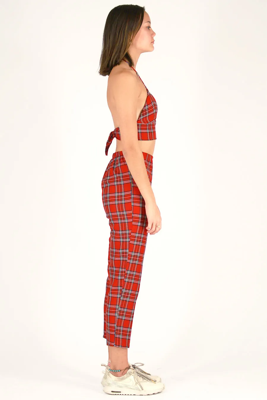 Halter Bralette and Pants - Red Plaid