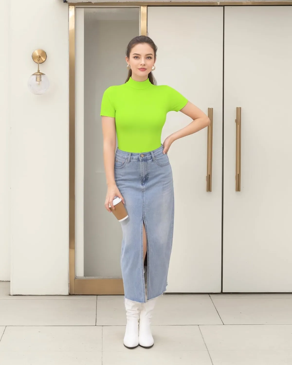 HERLOLLYCHIPS Mock Neck Tops for Women Basic Short Sleeve Tight Summer Sexy Dressy Casual Summer T-Shirts