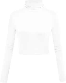 Herou Women Long Sleeve Crop Top Turtleneck Soft Lightweight Basic Slim Fit Tops