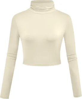 Herou Women Long Sleeve Crop Top Turtleneck Soft Lightweight Basic Slim Fit Tops