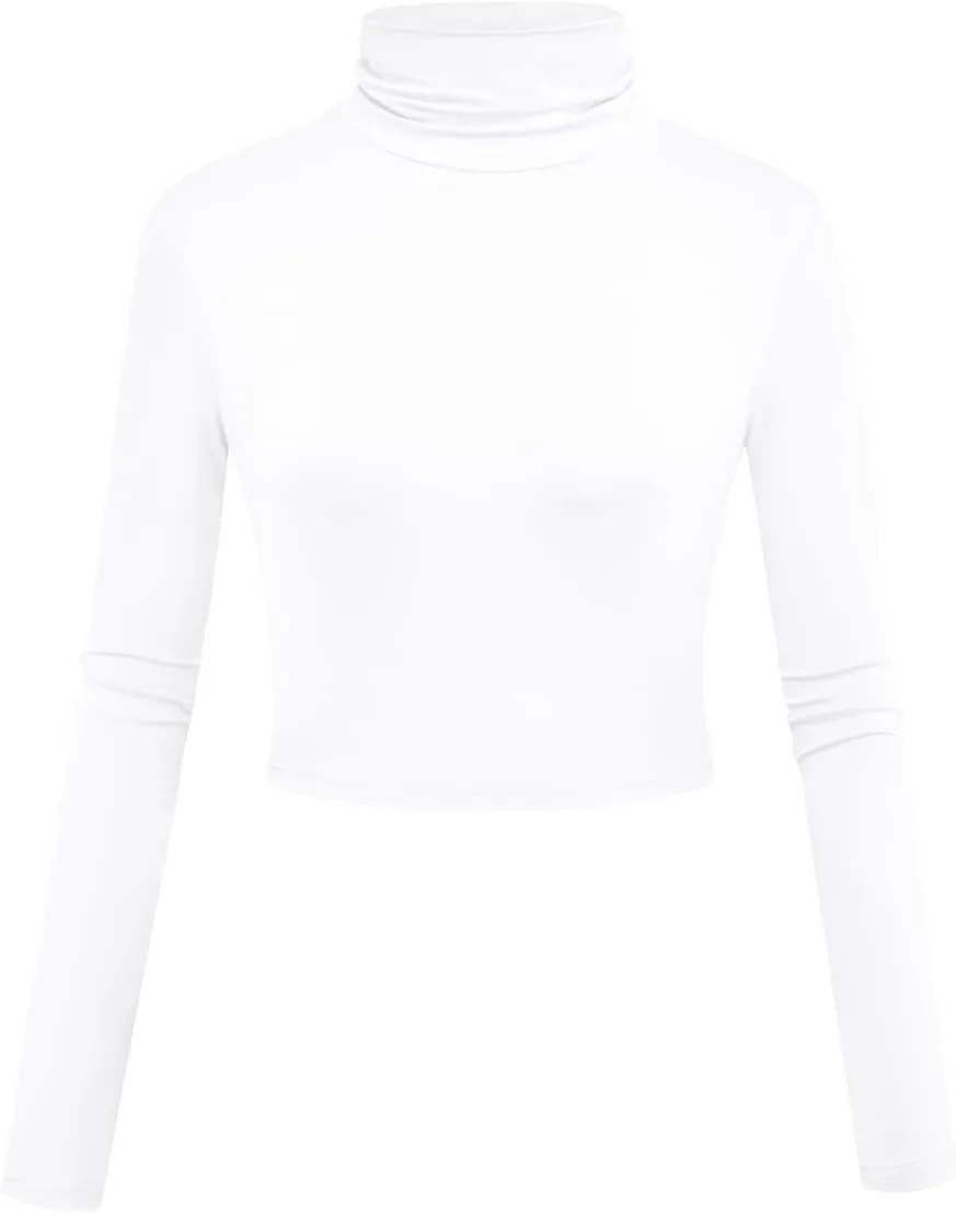 Herou Women Long Sleeve Crop Top Turtleneck Soft Lightweight Basic Slim Fit Tops