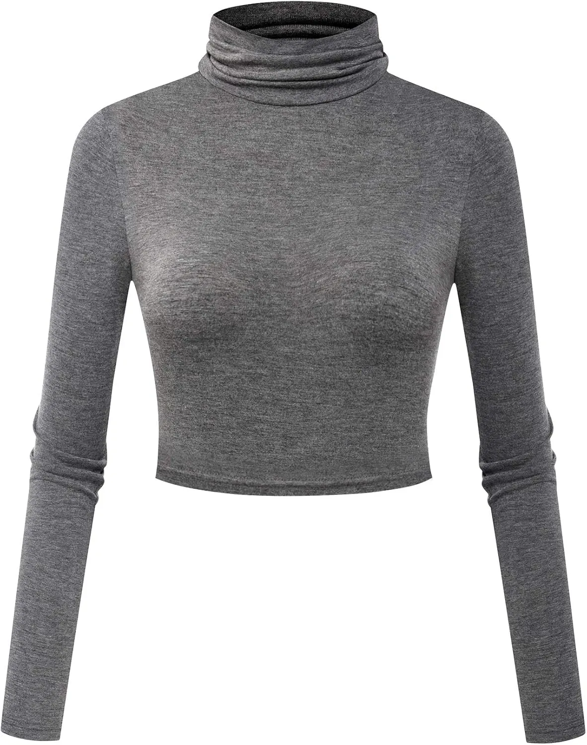 Herou Women Long Sleeve Crop Top Turtleneck Soft Lightweight Basic Slim Fit Tops