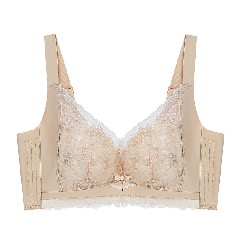 High-end sexy underwear for women, gathered breast lift, sexy milk cotton bra, upper support, side adjustment, side breast collection bra