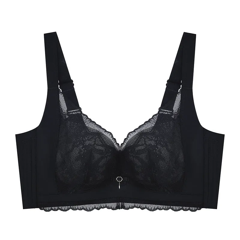 High-end sexy underwear for women, gathered breast lift, sexy milk cotton bra, upper support, side adjustment, side breast collection bra