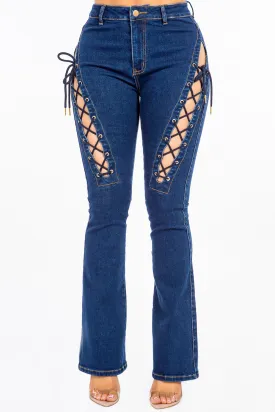 High Rise Lace Up Jeans