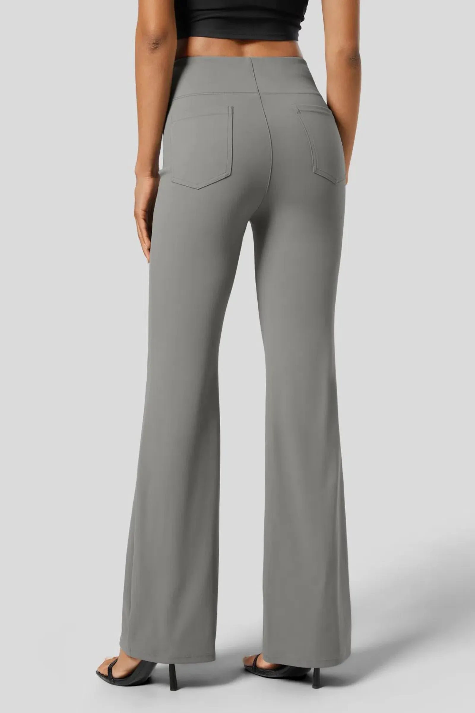 High-Waisted Lulu Flare Work Pants-Dove Grey