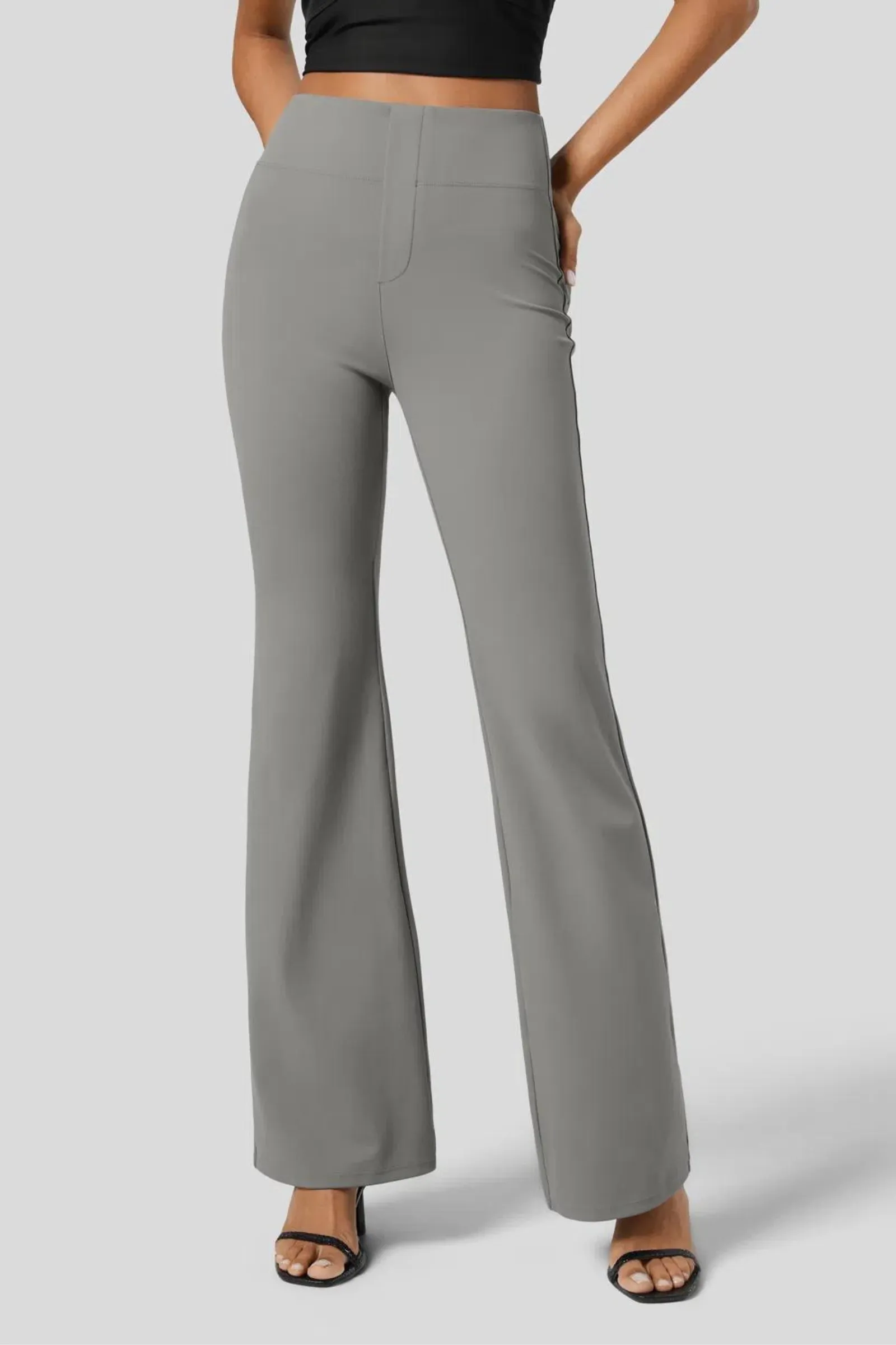 High-Waisted Lulu Flare Work Pants-Dove Grey