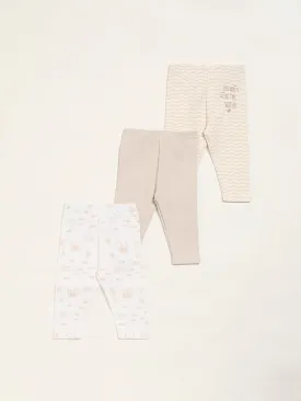 HOP Baby Beige Printed Pants - Pack of 3