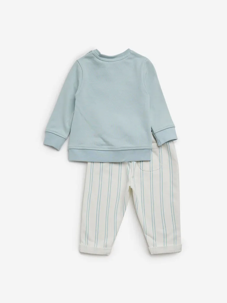 HOP Baby Sage Applique-Detailed Cotton T-Shirt and Pants Set
