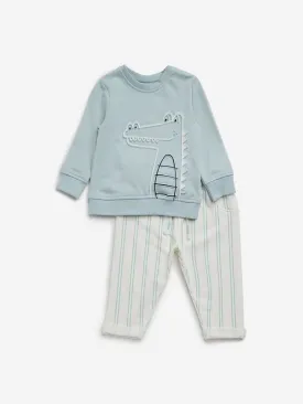 HOP Baby Sage Applique-Detailed Cotton T-Shirt and Pants Set