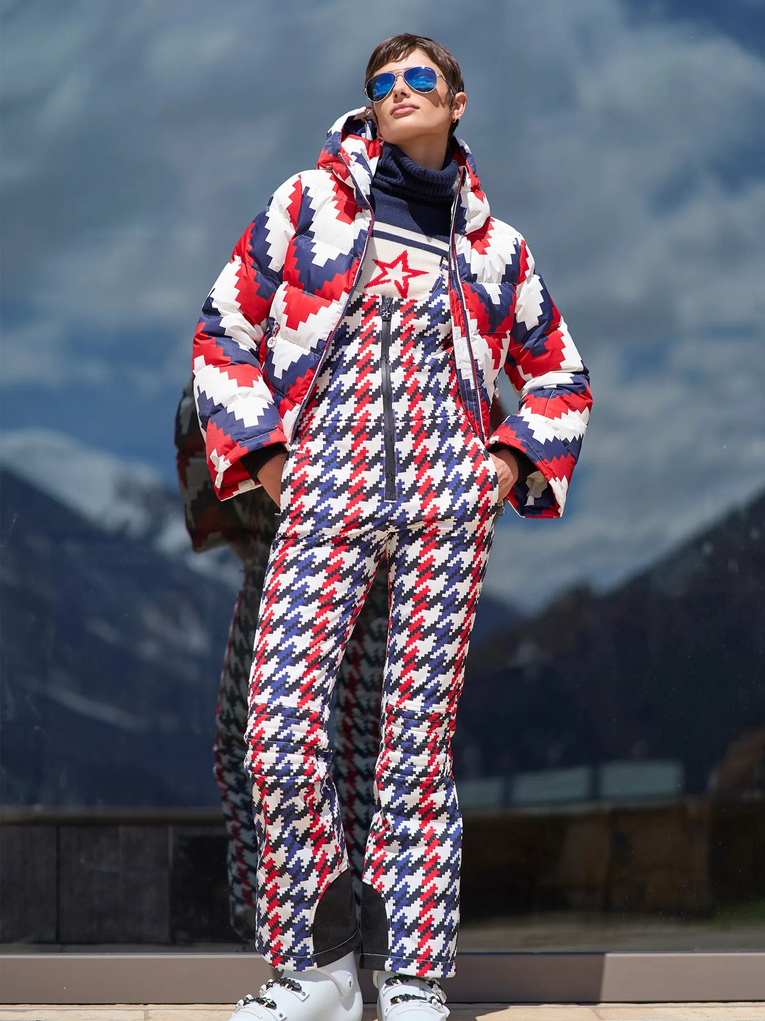 Houndstooth Bib Stretch Ski Pant