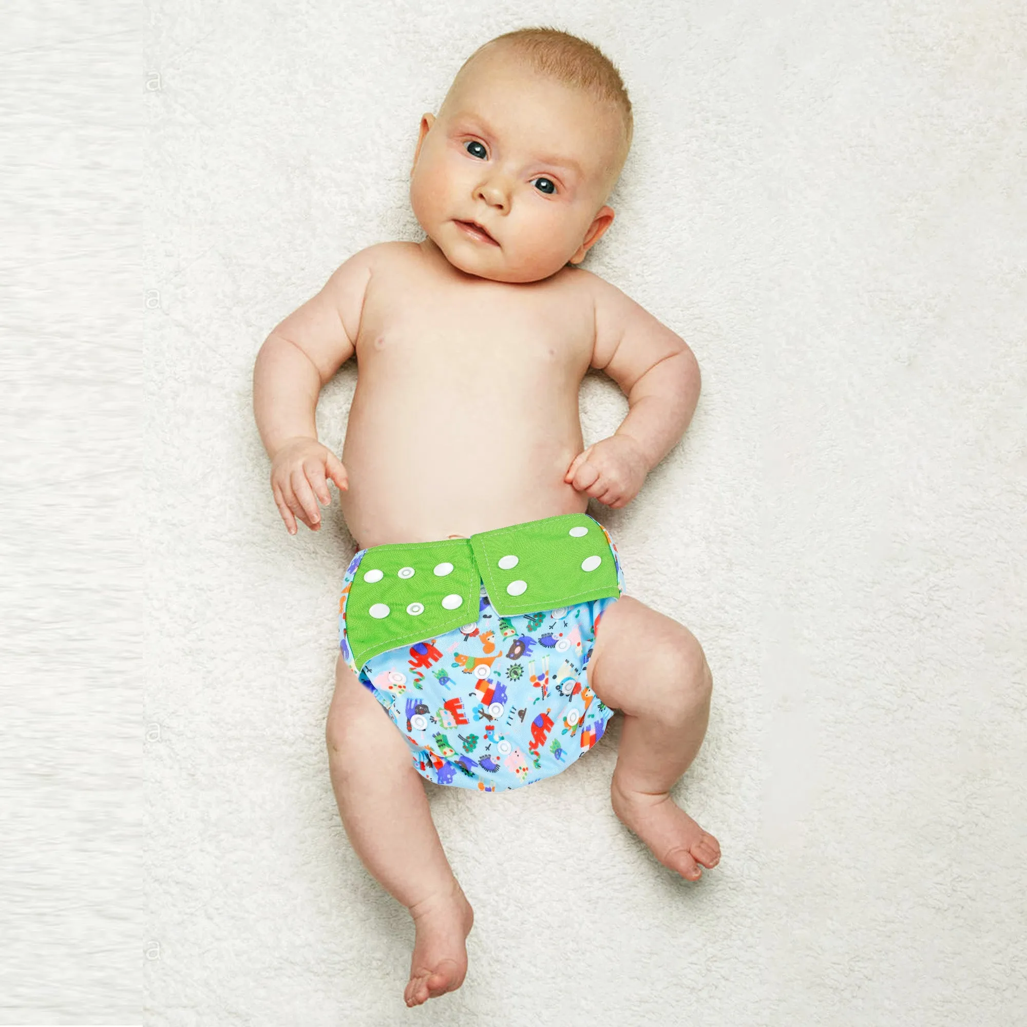 I Love Animals Green And Blue Reusable Diaper
