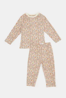 Infant Girl Beige All Over Print Pyjama Set (2 Piece)