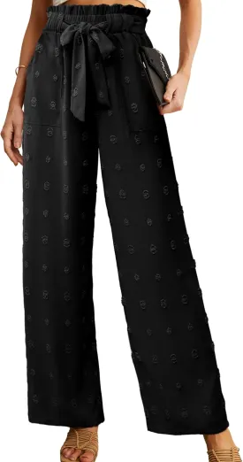 IWOLLENCE Women's Wide Leg Pants with Pockets High Waist Adjustable Knot Loose Casual Trousers Business Work Casual Pants