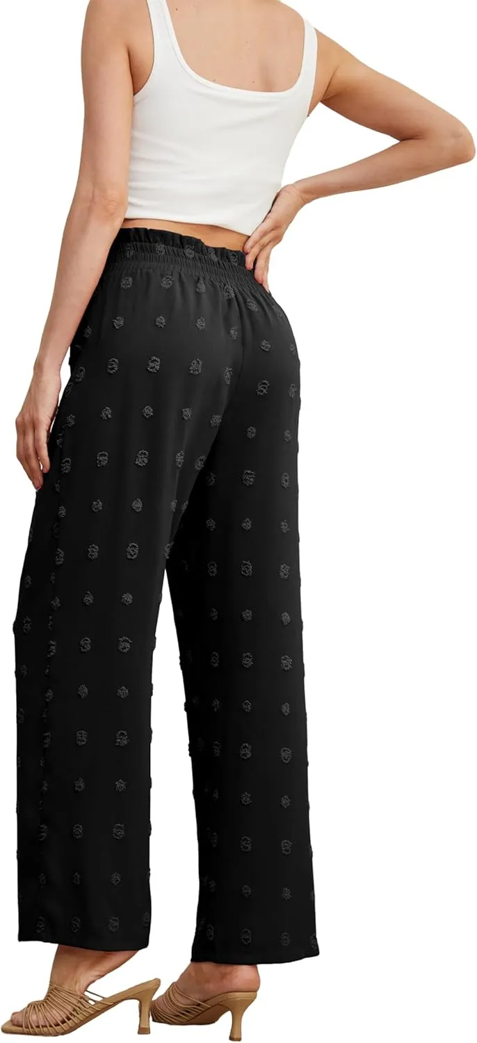 IWOLLENCE Women's Wide Leg Pants with Pockets High Waist Adjustable Knot Loose Casual Trousers Business Work Casual Pants