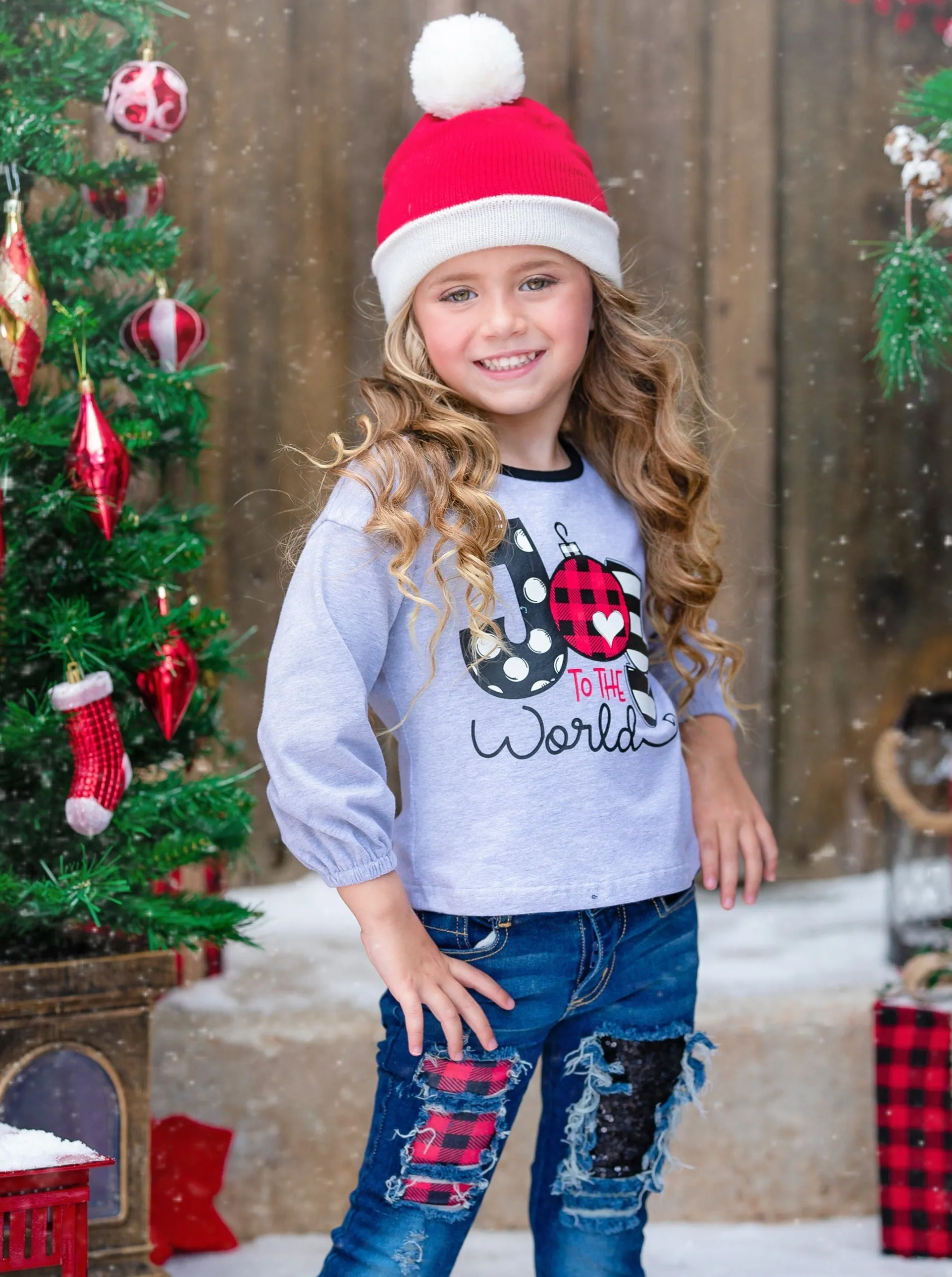 Joy To The World Patched Jean Set