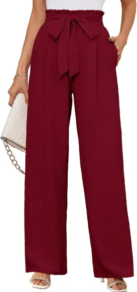 KORSIS Women's Pants Wide Leg Lounge High Waisted Causal Flowy Work Elastic Trousers with Pockets