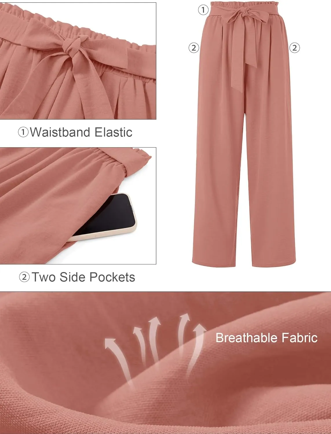 KORSIS Women's Pants Wide Leg Lounge High Waisted Causal Flowy Work Elastic Trousers with Pockets