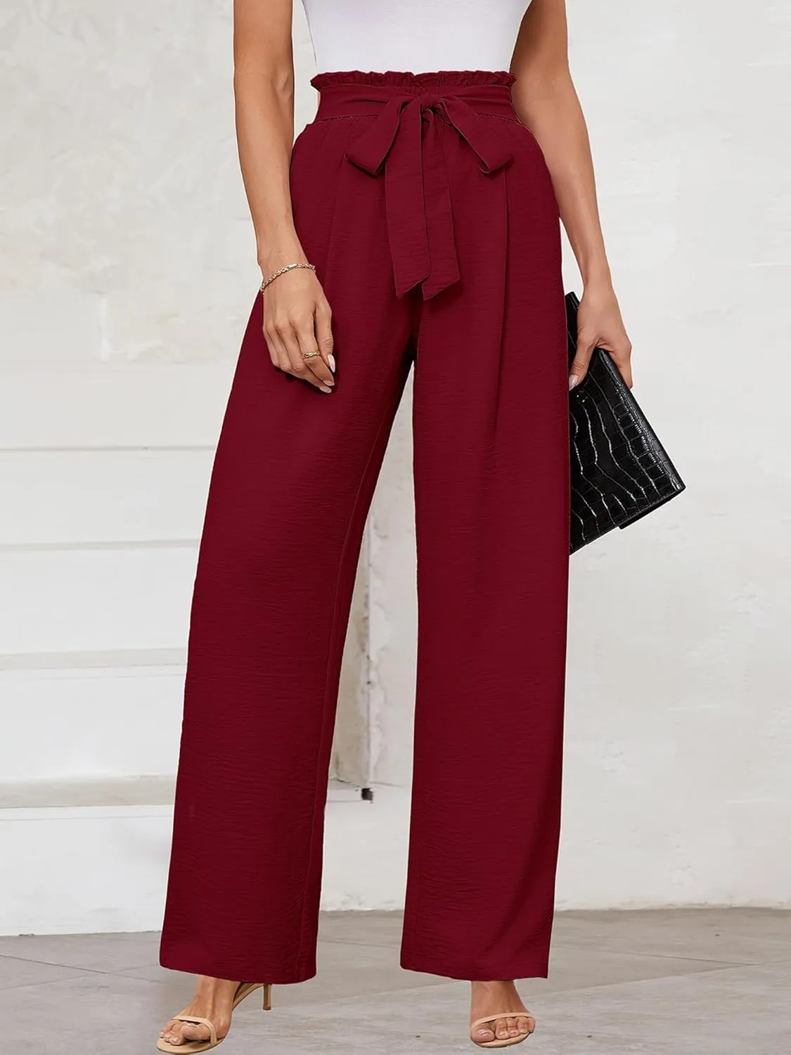 KORSIS Women's Pants Wide Leg Lounge High Waisted Causal Flowy Work Elastic Trousers with Pockets