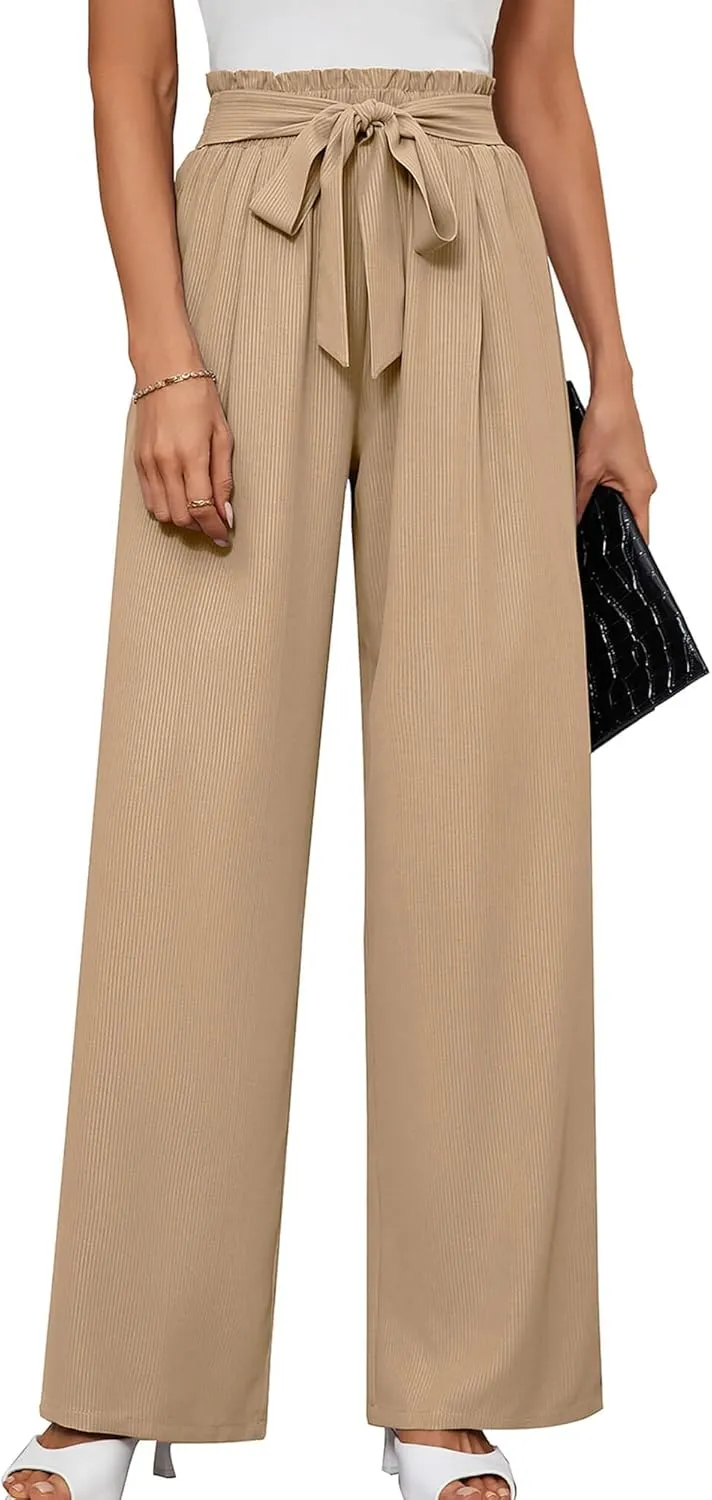 KORSIS Women's Pants Wide Leg Lounge High Waisted Causal Flowy Work Elastic Trousers with Pockets