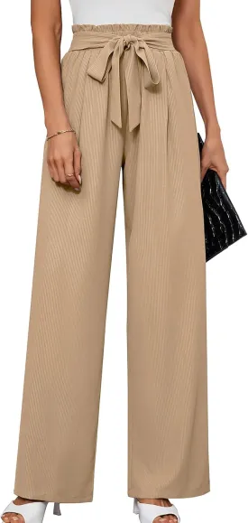 KORSIS Women's Pants Wide Leg Lounge High Waisted Causal Flowy Work Elastic Trousers with Pockets