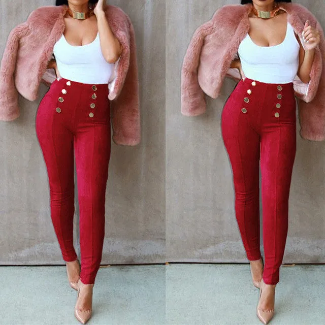 Ladies button style high waisted pants