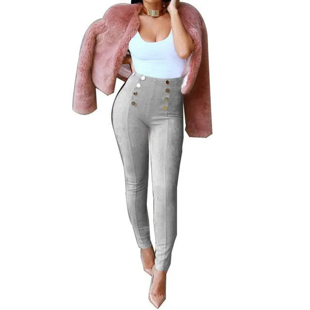 Ladies button style high waisted pants