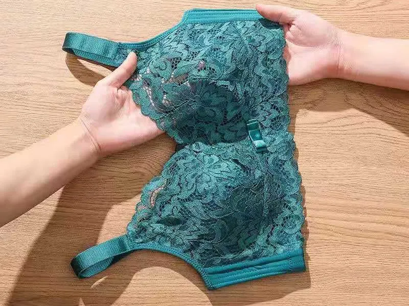 Large size large breasts show small lace full cup latex underwear women's thin side collection side breasts support no steel ring underwear