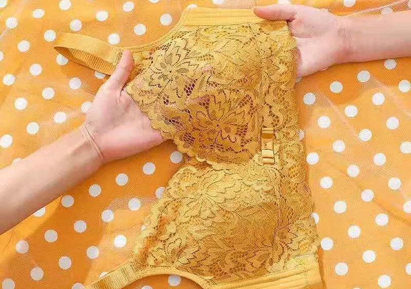 Large size large breasts show small lace full cup latex underwear women's thin side collection side breasts support no steel ring underwear