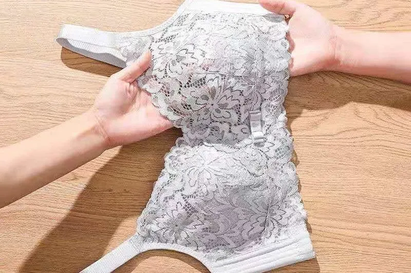 Large size large breasts show small lace full cup latex underwear women's thin side collection side breasts support no steel ring underwear