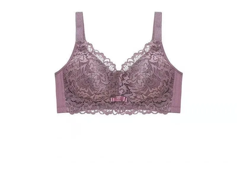 Large size large breasts show small lace full cup latex underwear women's thin side collection side breasts support no steel ring underwear