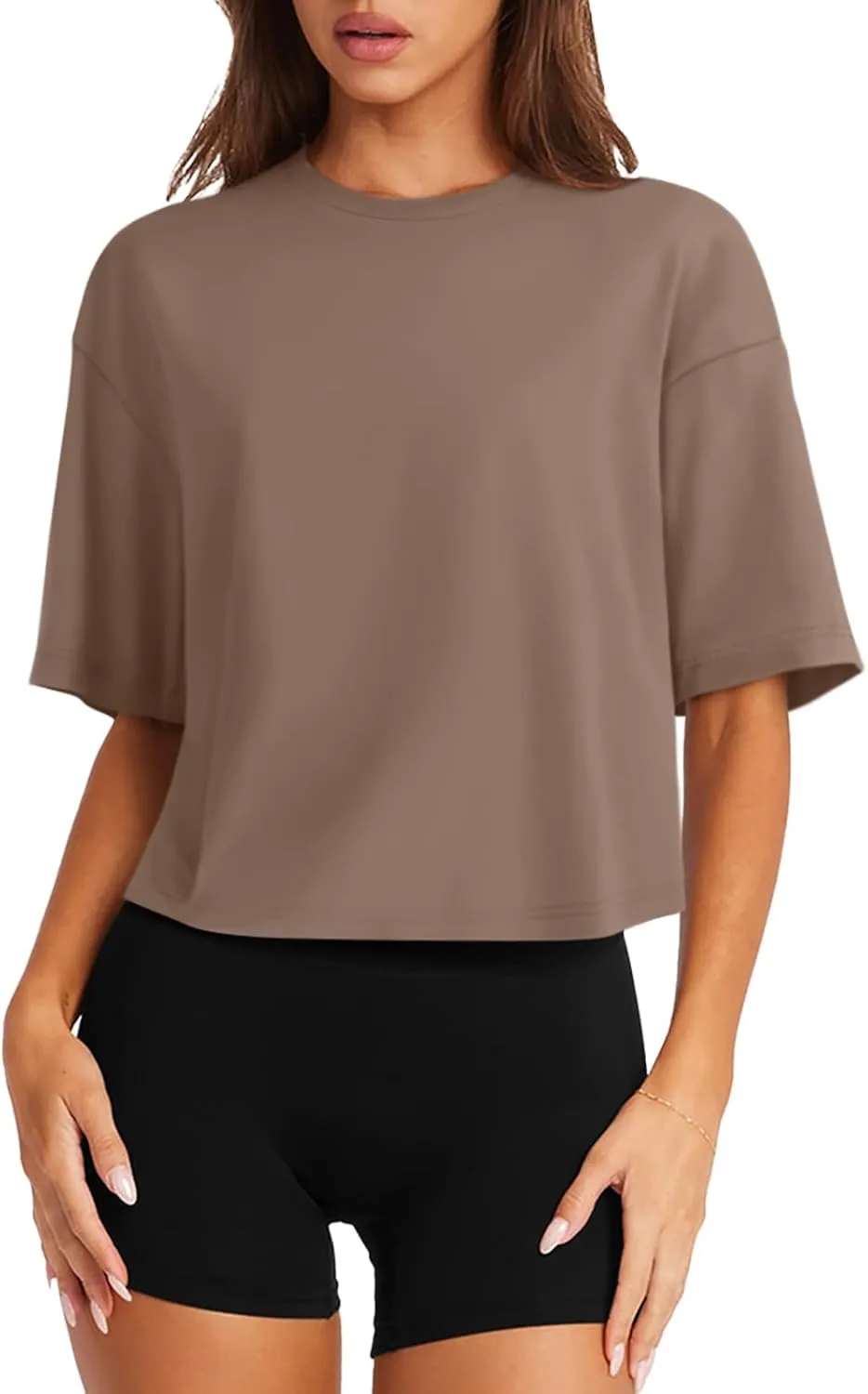 LASLULU Womens Cotton Short Sleeve Workout Shirts Loose Fit Crop Tops Yoga Gym Tee Casual Athletic Running T-Shirts