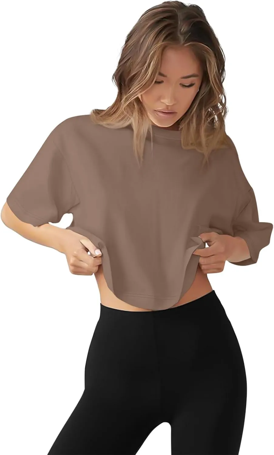 LASLULU Womens Cotton Short Sleeve Workout Shirts Loose Fit Crop Tops Yoga Gym Tee Casual Athletic Running T-Shirts