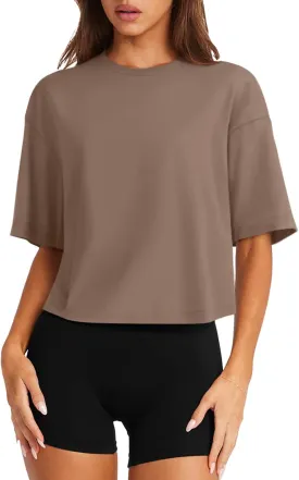 LASLULU Womens Cotton Short Sleeve Workout Shirts Loose Fit Crop Tops Yoga Gym Tee Casual Athletic Running T-Shirts