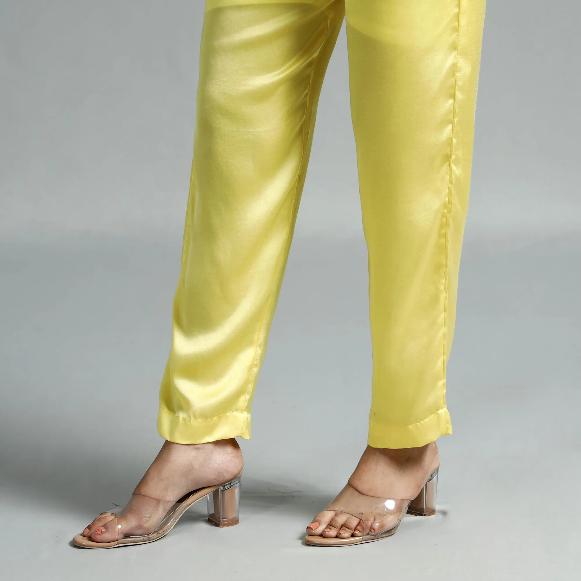 Light Yellow - Plain Modal Silk Elasticated Pant