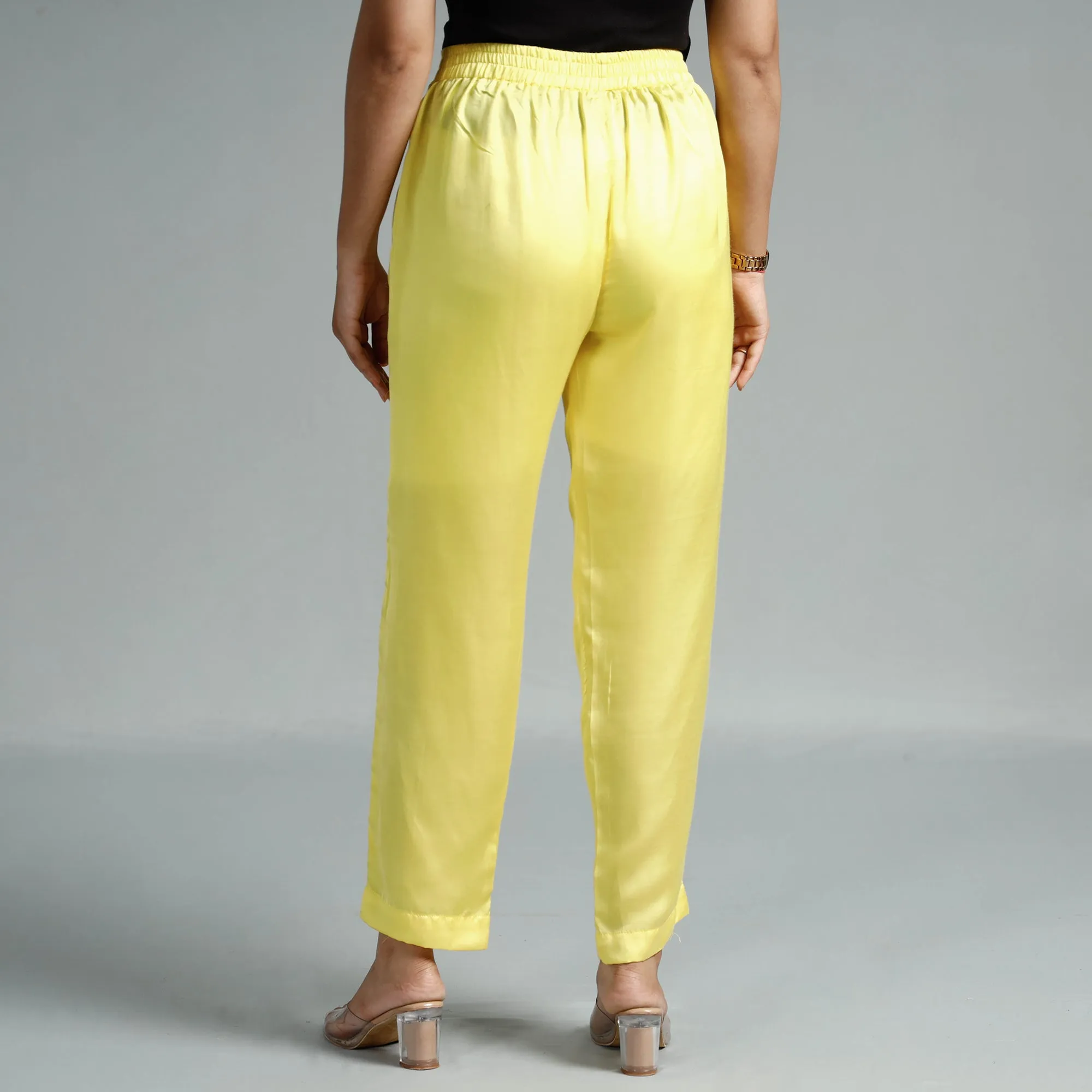 Light Yellow - Plain Modal Silk Elasticated Pant