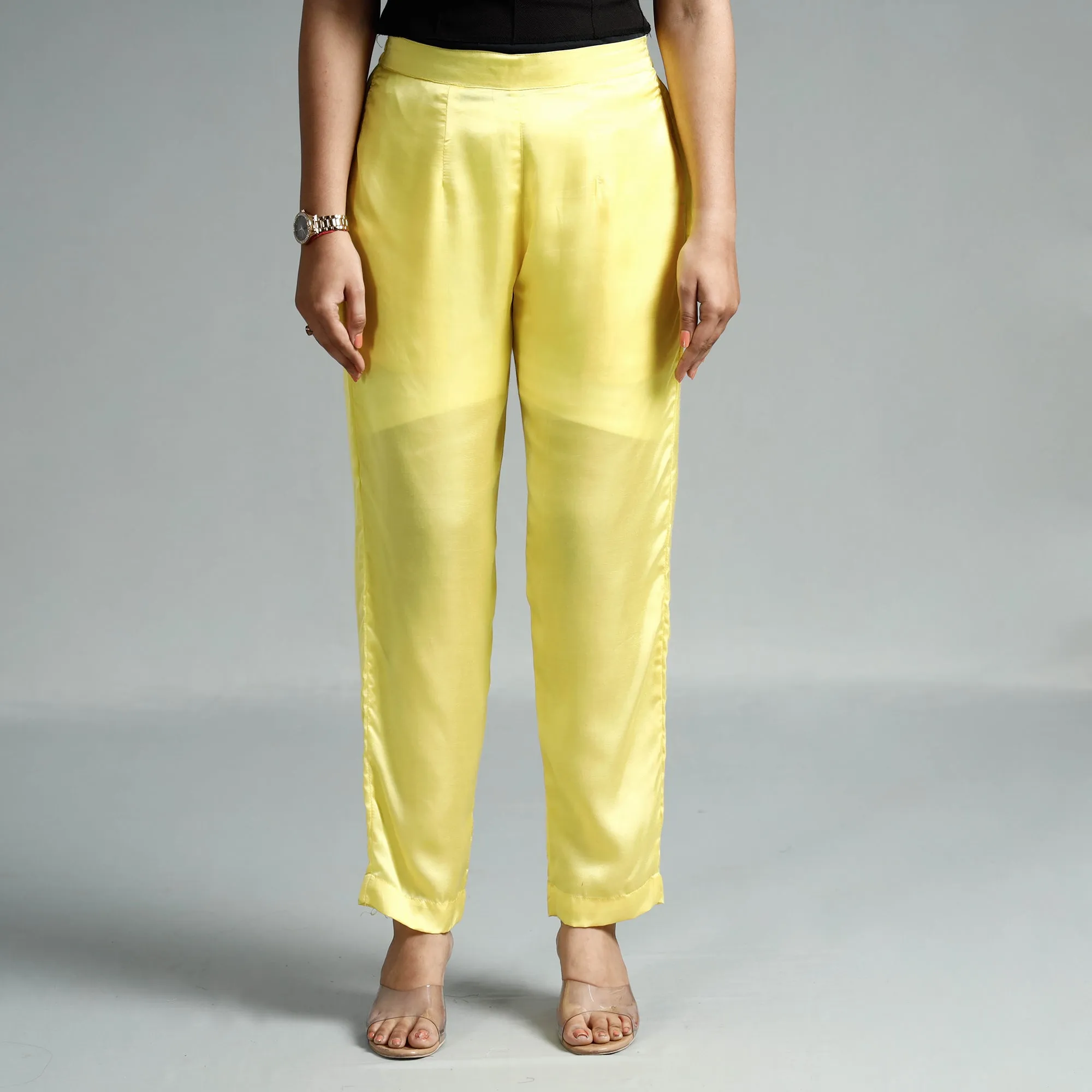 Light Yellow - Plain Modal Silk Elasticated Pant