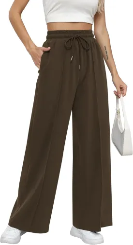 Missufe Women's Elastic High Waist Wide Leg Loose Casual Pants Joggers Workout Lounge Sweatpants with Pockets