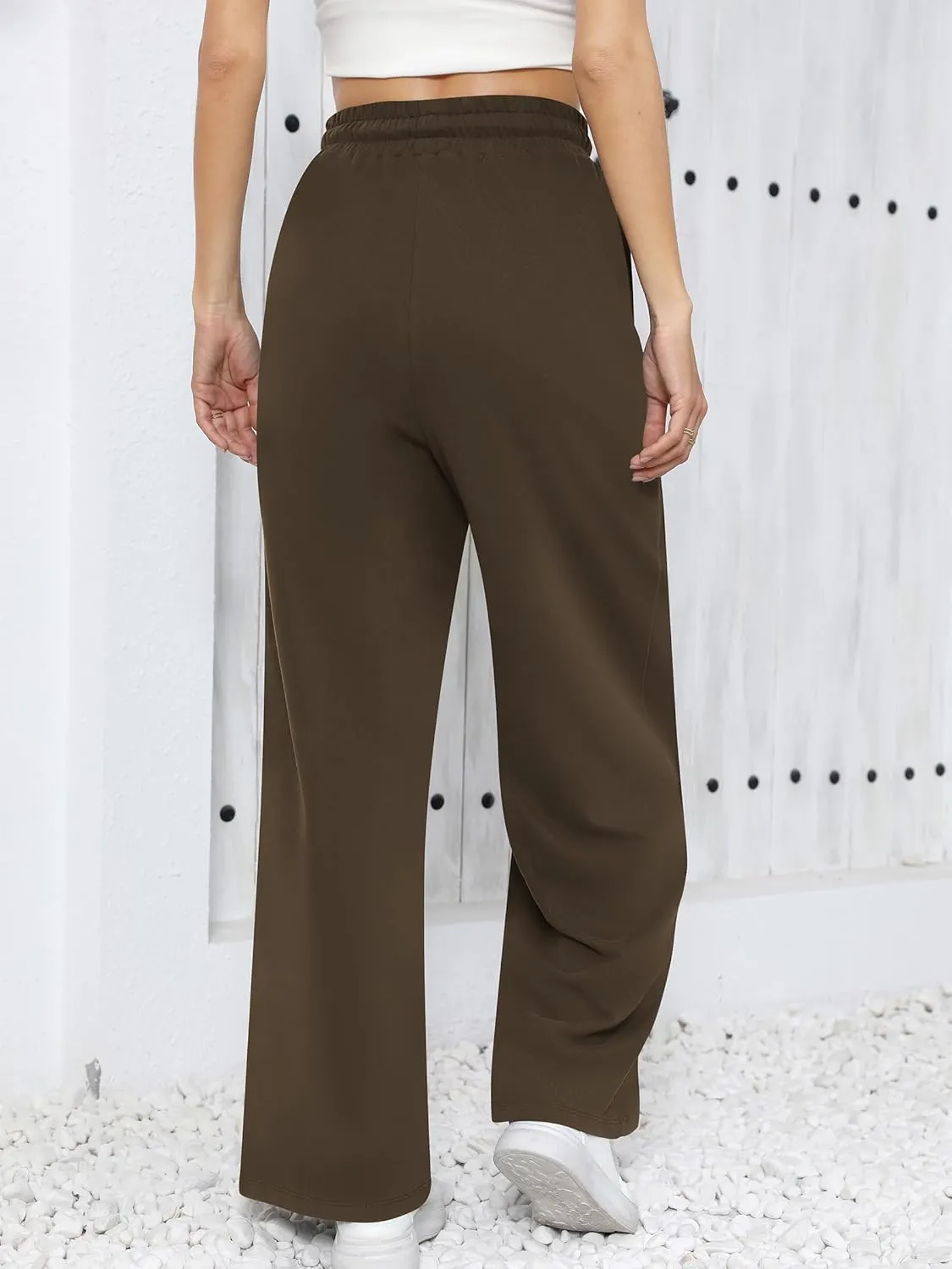 Missufe Women's Elastic High Waist Wide Leg Loose Casual Pants Joggers Workout Lounge Sweatpants with Pockets