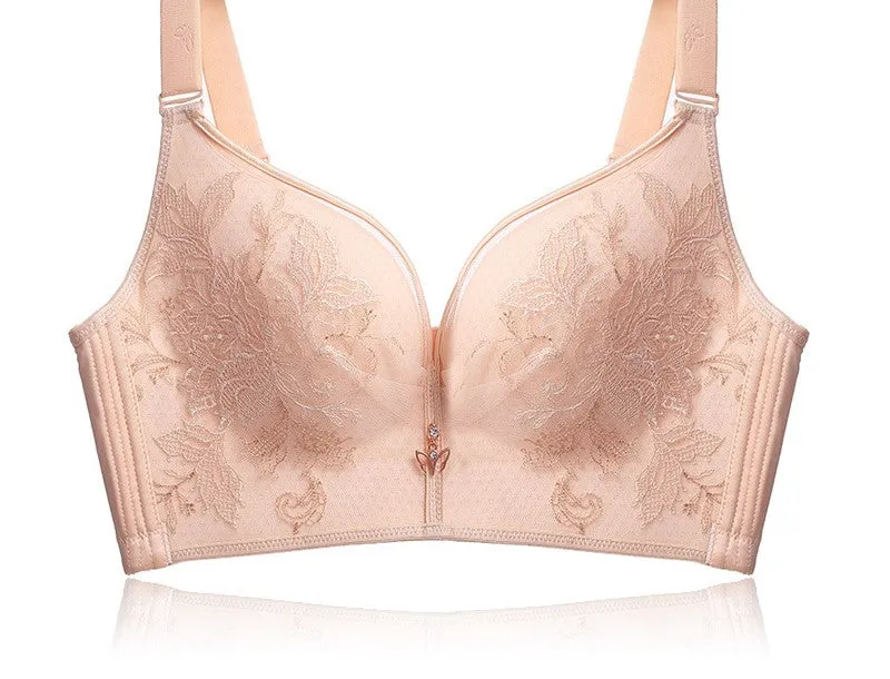 New large size no steel ring exquisite embroidery bra thin 200 pounds fat mm full cup big chest small underwear