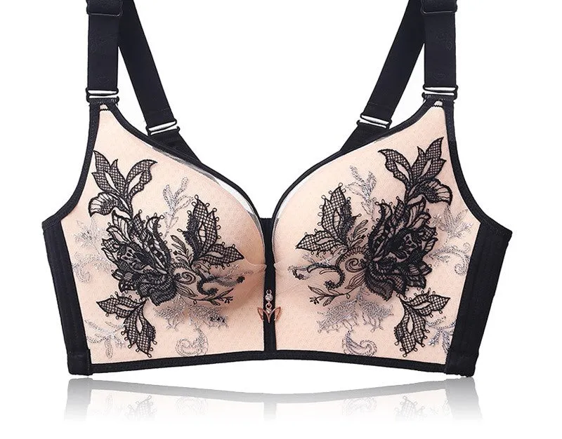 New large size no steel ring exquisite embroidery bra thin 200 pounds fat mm full cup big chest small underwear